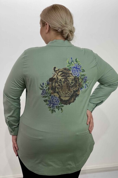 Großhandel Damen hemd - Tiger und Blumenmuster - Stein bestickt - 20000 | KAZEE - Thumbnail