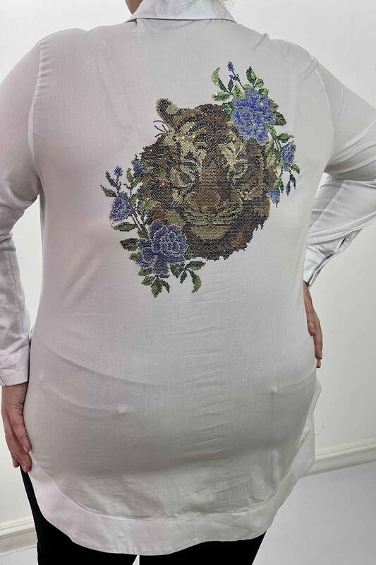 Großhandel Damen hemd - Tiger und Blumenmuster - Stein bestickt - 20000 | KAZEE