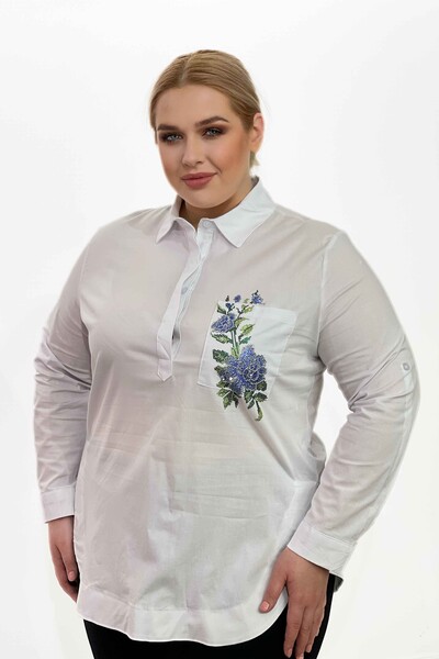 Großhandel Damen hemd - Tiger und Blumenmuster - Stein bestickt - 20000 | KAZEE - Thumbnail