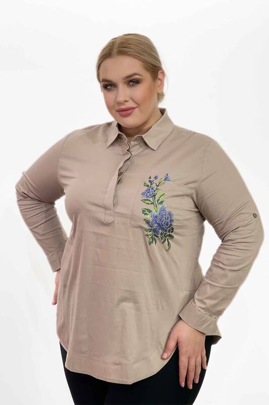 Großhandel Damen hemd - Tiger und Blumenmuster - Stein bestickt - 20000 | KAZEE