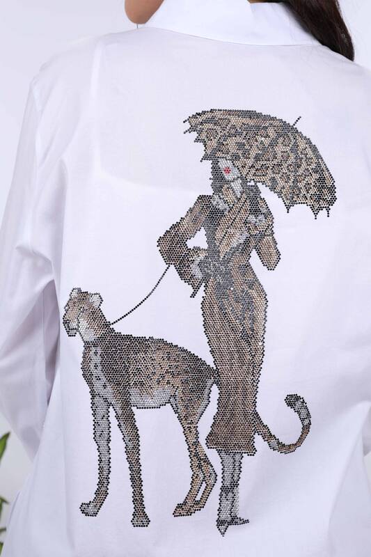 Großhandel Damen Hemd - Tigermuster - Stein bestickt - 20023 | KAZEE