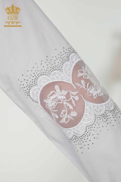 Großhandel Damen Hemd - Tüll detailliert - Weiß - 20407 | KAZEE - Thumbnail