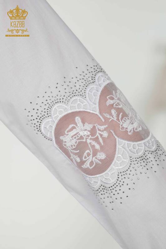 Großhandel Damen Hemd - Tüll detailliert - Weiß - 20407 | KAZEE