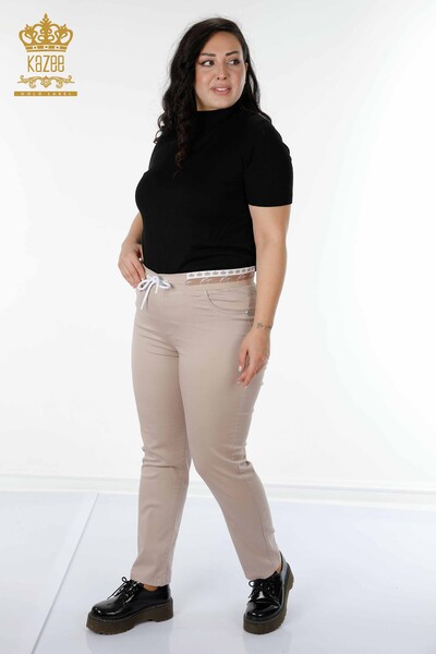 Großhandel Damenhose - Elastische Taille - Beige - 3530 | KAZEE - Thumbnail