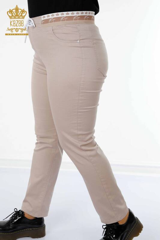 Großhandel Damenhose - Elastische Taille - Beige - 3530 | KAZEE