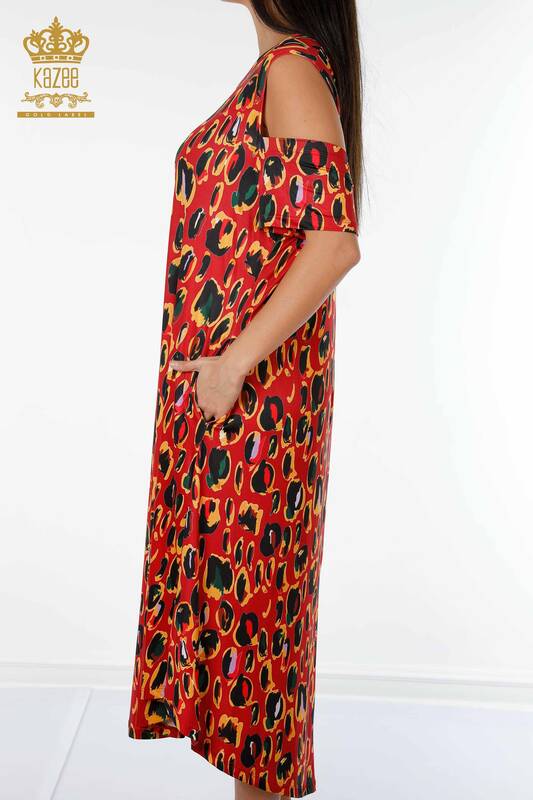 Großhandel Damenkleid Buntes Leopardenmuster Rot - 77794 | KAZEE