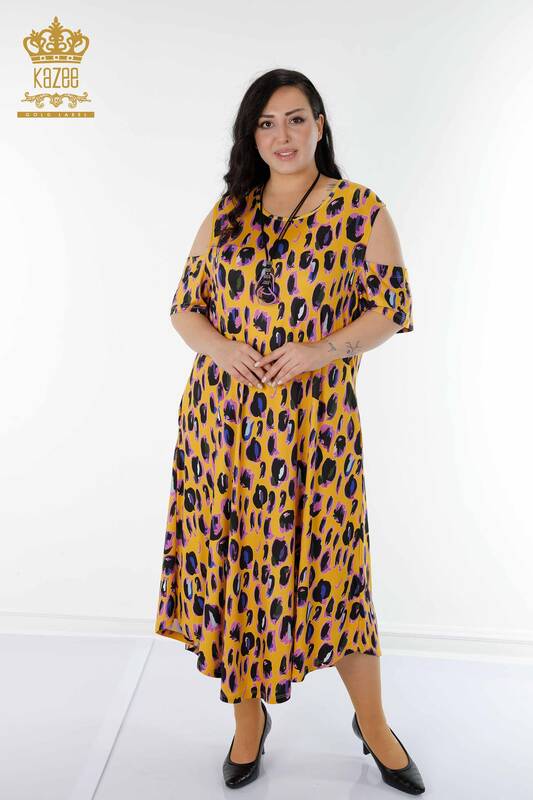 Großhandel Damen kleid - Bunt Leopardenmuster - Safran - 77794 | KAZEE