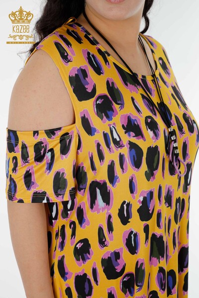 Großhandel Damen kleid - Bunt Leopardenmuster - Safran - 77794 | KAZEE - Thumbnail