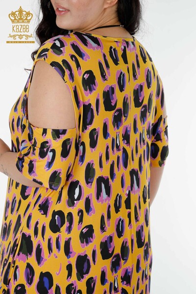 Großhandel Damen kleid - Bunt Leopardenmuster - Safran - 77794 | KAZEE - Thumbnail