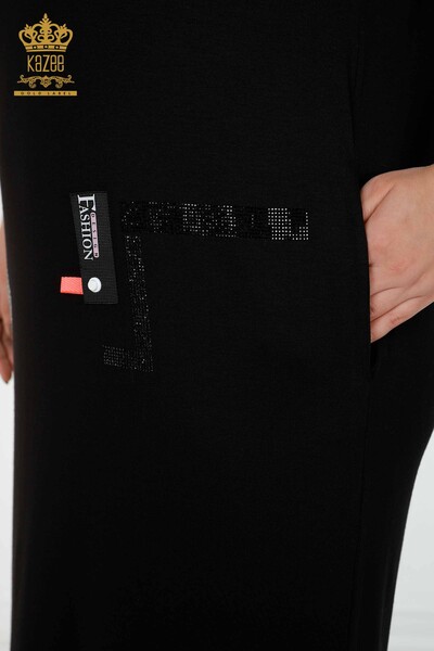 Großhandel Damenkleid gemustert schwarz mit Tasche - 7744 | KAZEE - Thumbnail