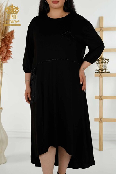 Großhandel Damen kleid - Kristall Stein bestickt - Schwarz - 20410 | KAZEE - Thumbnail