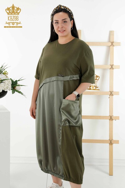 Großhandel Damenkleid - Leder detailliert - Taschen - Khaki - 20323 | KAZEE - Thumbnail