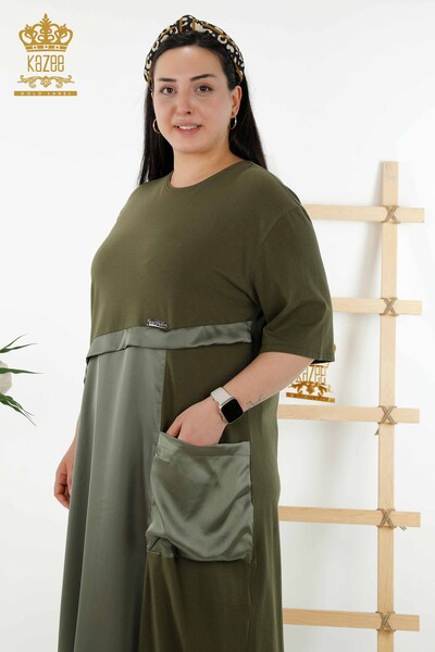 Großhandel Damenkleid - Leder detailliert - Taschen - Khaki - 20323 | KAZEE - Thumbnail
