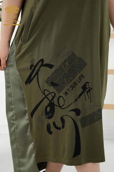 Großhandel Damenkleid - Leder detailliert - Taschen - Khaki - 20366 | KAZEE - Thumbnail
