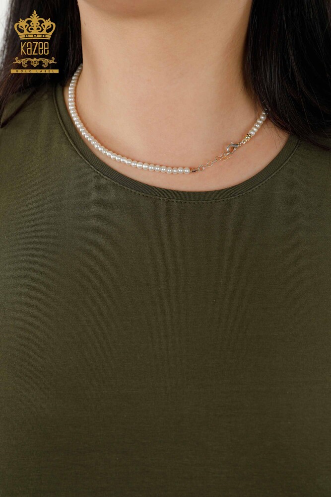 Großhandel Damenkleid - Leder detailliert - Taschen - Khaki - 20366 | KAZEE - 6