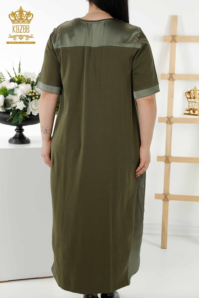 Großhandel Damenkleid - Leder detailliert - Taschen - Khaki - 20366 | KAZEE - Thumbnail