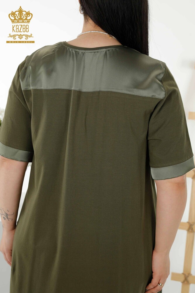 Großhandel Damenkleid - Leder detailliert - Taschen - Khaki - 20366 | KAZEE - 10