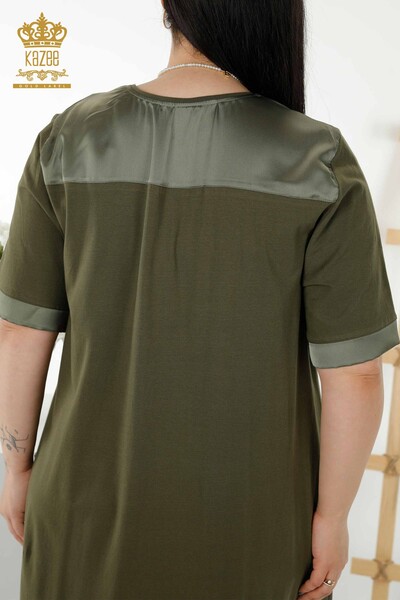 Großhandel Damenkleid - Leder detailliert - Taschen - Khaki - 20366 | KAZEE - 10