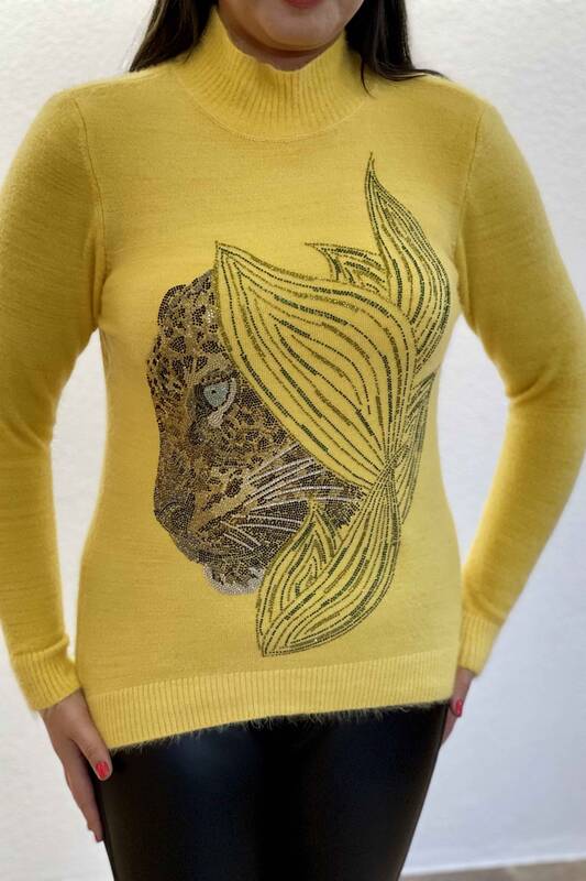 Großhandel Damenpullover - Leopardenmuster - bestickt - Angora - 18907 | KAZEE