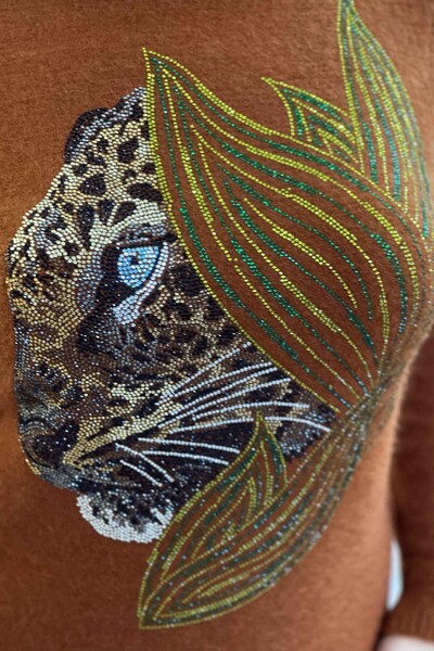 Großhandel Damenpullover - Leopardenmuster - bestickt - Angora - 18907 | KAZEE - Thumbnail