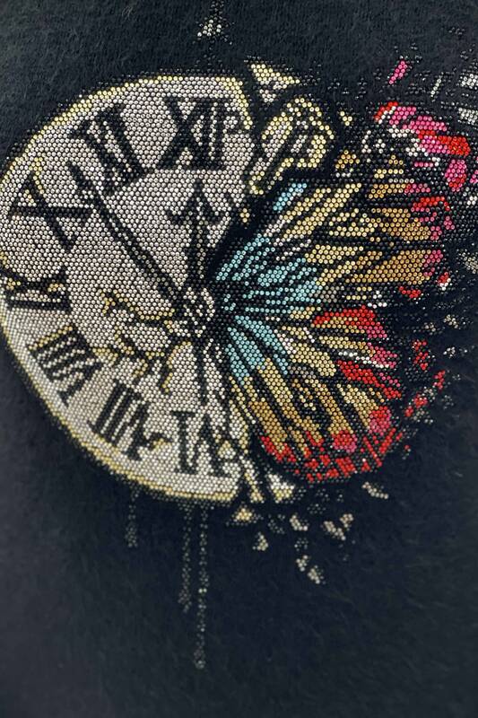Großhandel Damenpullover - Schmetterlingsuhr gemustert - Stein bestickt - Angora - 18909 | KAZEE