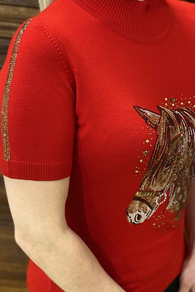 Großhandel für Damen pullover - Stehkragen - Pferde Muster - 15875 | KAZEE - Thumbnail