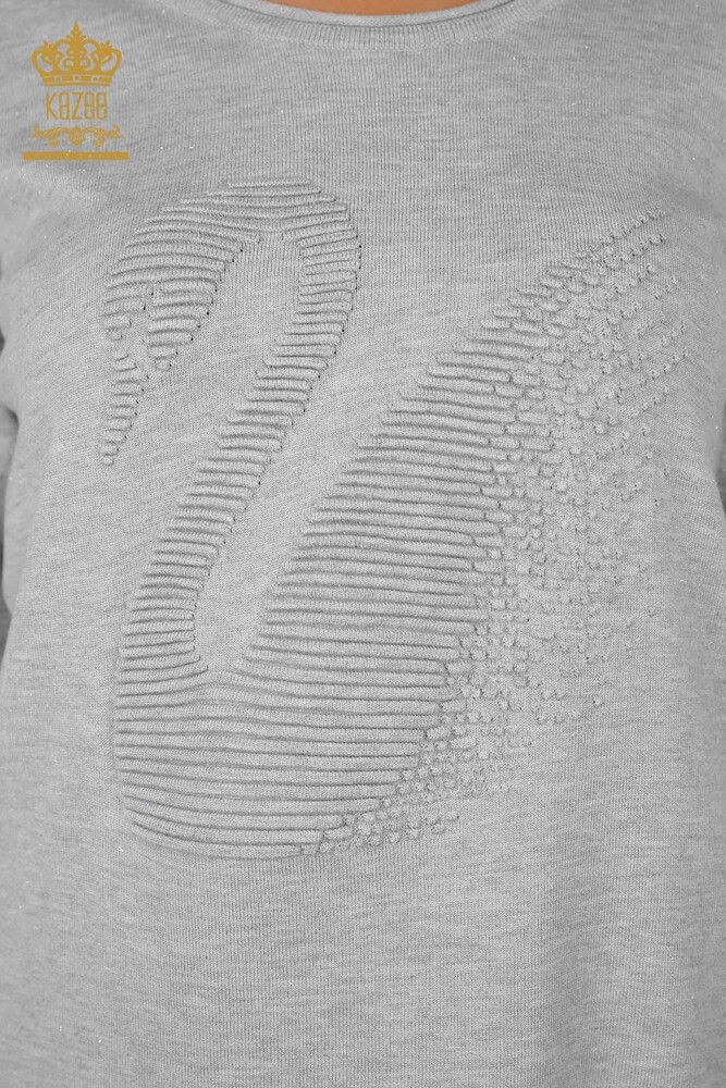 Großhandel Damenstrickwaren - Schwanenmuster - bestickt - Glitzerübergang - 15847 | KAZEE - 8