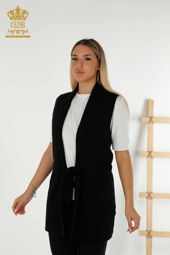 Großhandel Damen Weste - mit Kordel - Schwarz - 30410 | KAZEE - 1