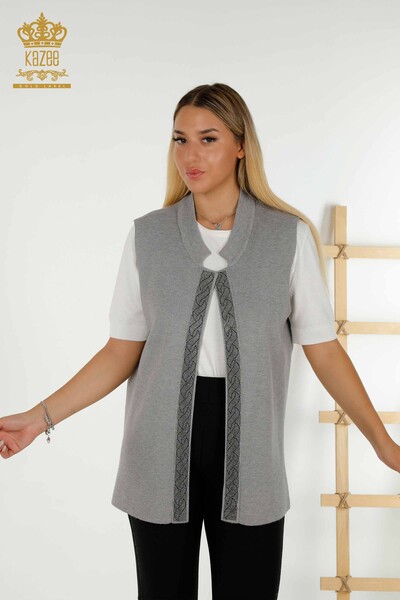Großhandel Damen Weste - Stein bestickt - Grau - 30608 | KAZEE 