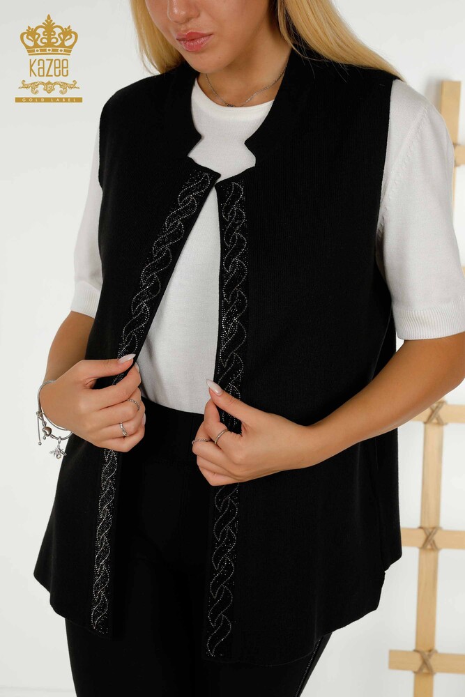Großhandel Damen Weste - Stein bestickt - Schwarz - 30608 | KAZEE - 2