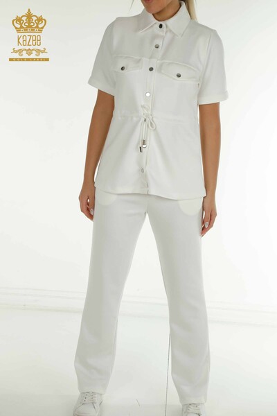 Großhandel Dreier-Trainingsanzug-Set für Damen im - Knopf detail - Ecru - 17633 | KAZEE - 4