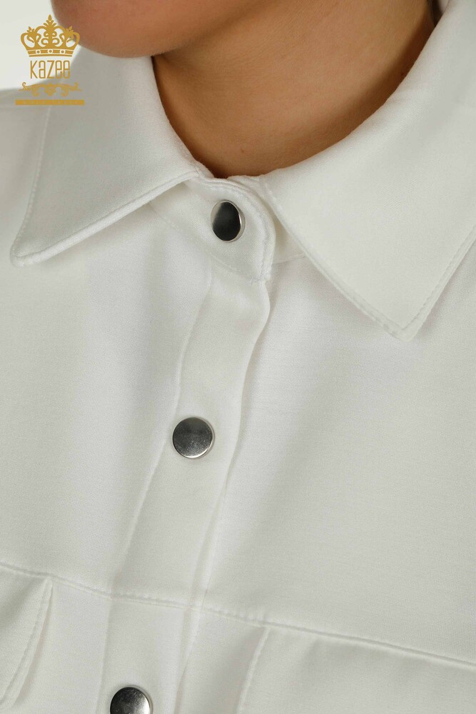 Großhandel Dreier-Trainingsanzug-Set für Damen im - Knopf detail - Ecru - 17633 | KAZEE - 6