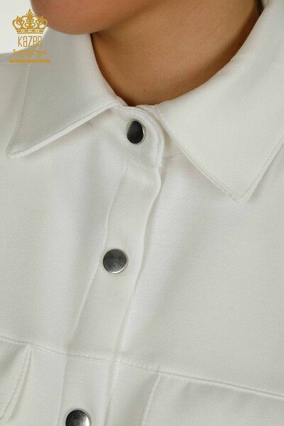 Großhandel Dreier-Trainingsanzug-Set für Damen im - Knopf detail - Ecru - 17633 | KAZEE - 6