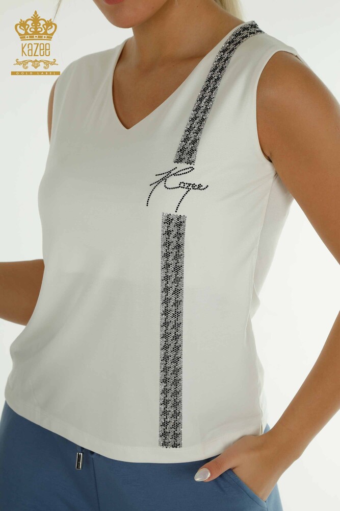 Großhandel Dreier-Trainingsanzug-Set Damen - Knopf detail - Indigo - 17633 | KAZEE - 3