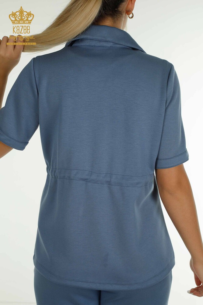 Großhandel Dreier-Trainingsanzug-Set Damen - Knopf detail - Indigo - 17633 | KAZEE - 15
