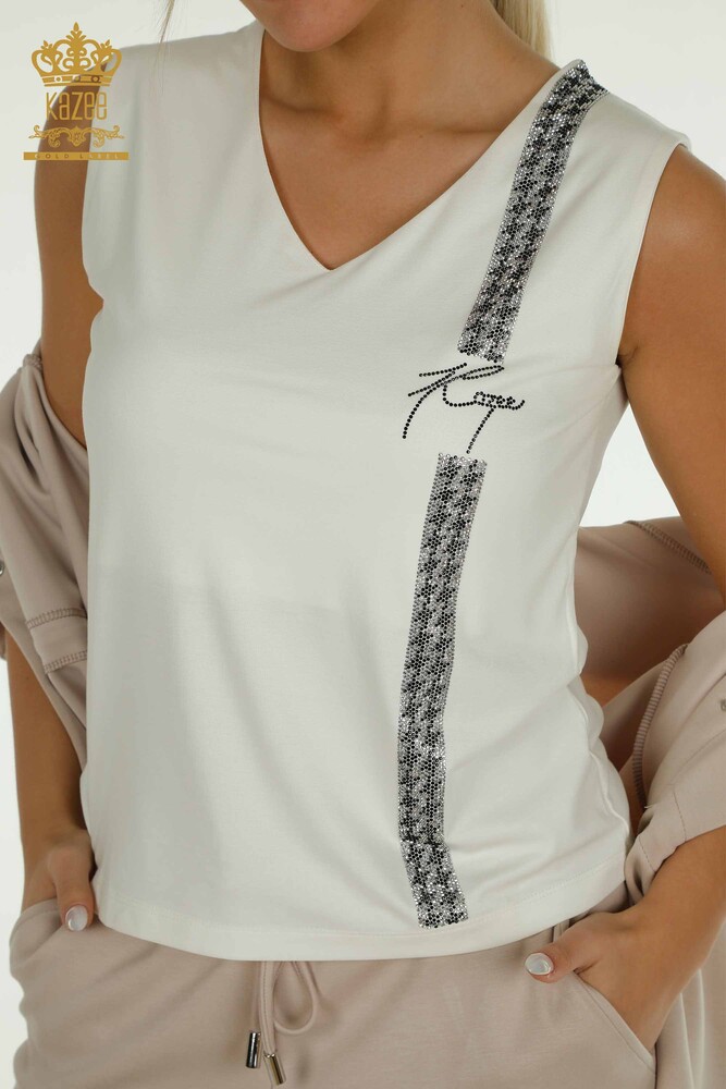 Großhandel Dreier-Trainingsanzug-Set Damen im - Knopf detail - Nerz - 17633 | KAZEE - 3