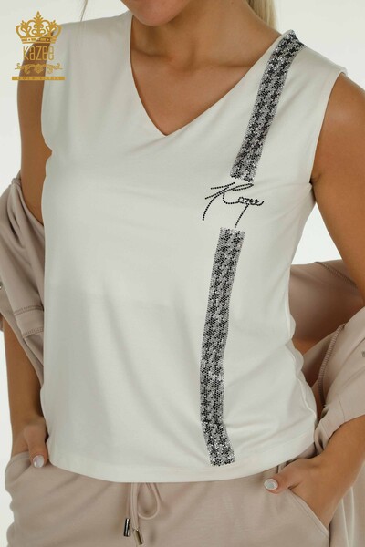 Großhandel Dreier-Trainingsanzug-Set Damen im - Knopf detail - Nerz - 17633 | KAZEE - 3