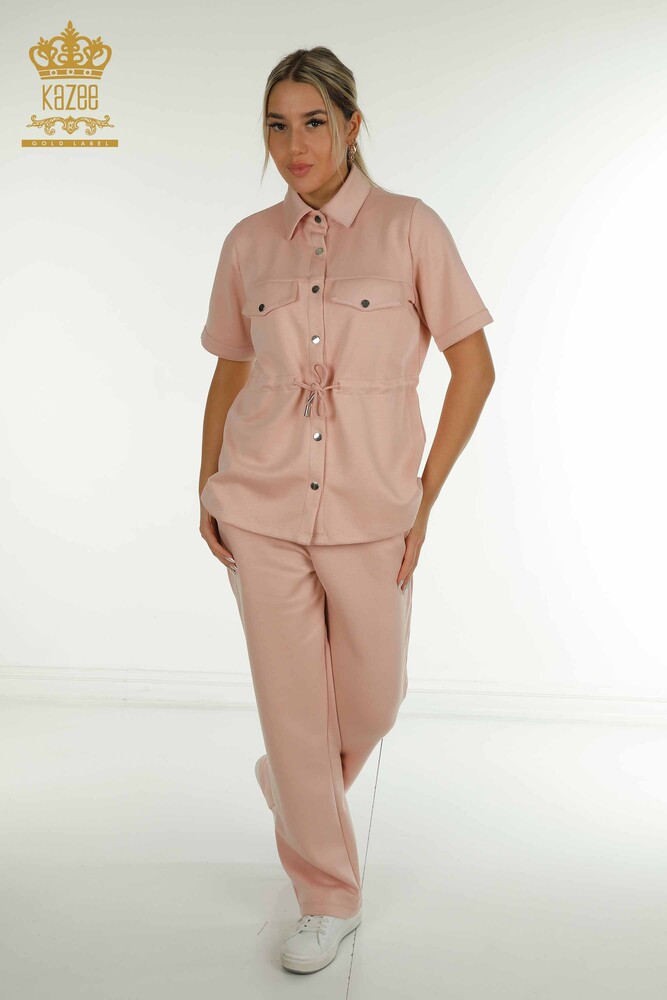 Großhandel Dreier-Trainingsanzug-Set Damen im - Knopf detail - Puder - 17633 | KAZEE - 1