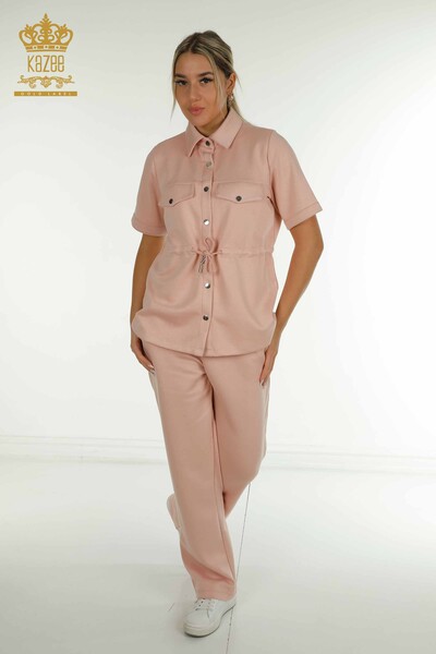 Großhandel Dreier-Trainingsanzug-Set Damen im - Knopf detail - Puder - 17633 | KAZEE - 1