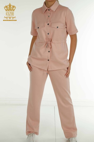 Großhandel Dreier-Trainingsanzug-Set Damen im - Knopf detail - Puder - 17633 | KAZEE - 5