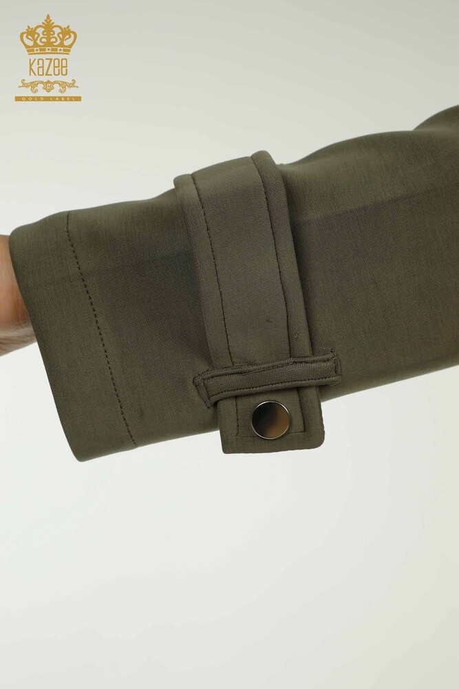 Großhandel Dreier-Trainingsanzug-Set Damen im - Knopf detail - Khaki - 17622 | KAZEE - 10