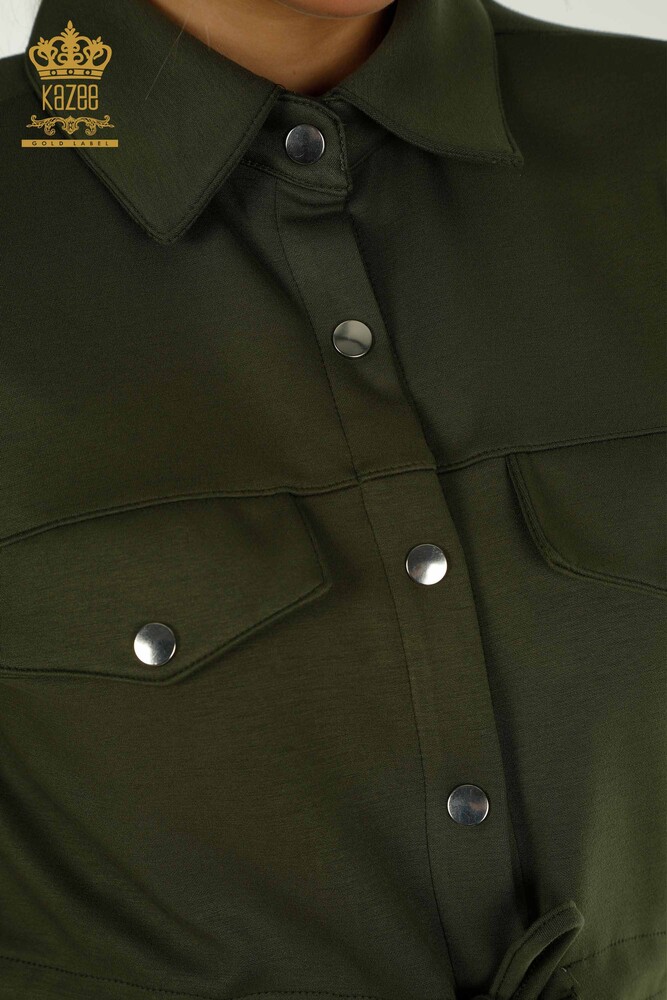 Großhandel Dreier-Trainingsanzug-Set Damen im - Knopf detail - Khaki - 17633 | KAZEE - 7