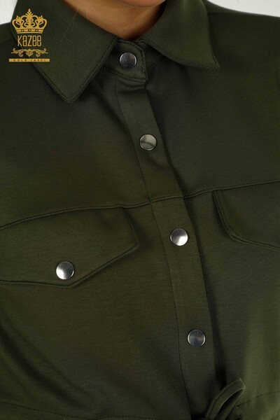 Großhandel Dreier-Trainingsanzug-Set Damen im - Knopf detail - Khaki - 17633 | KAZEE - 7