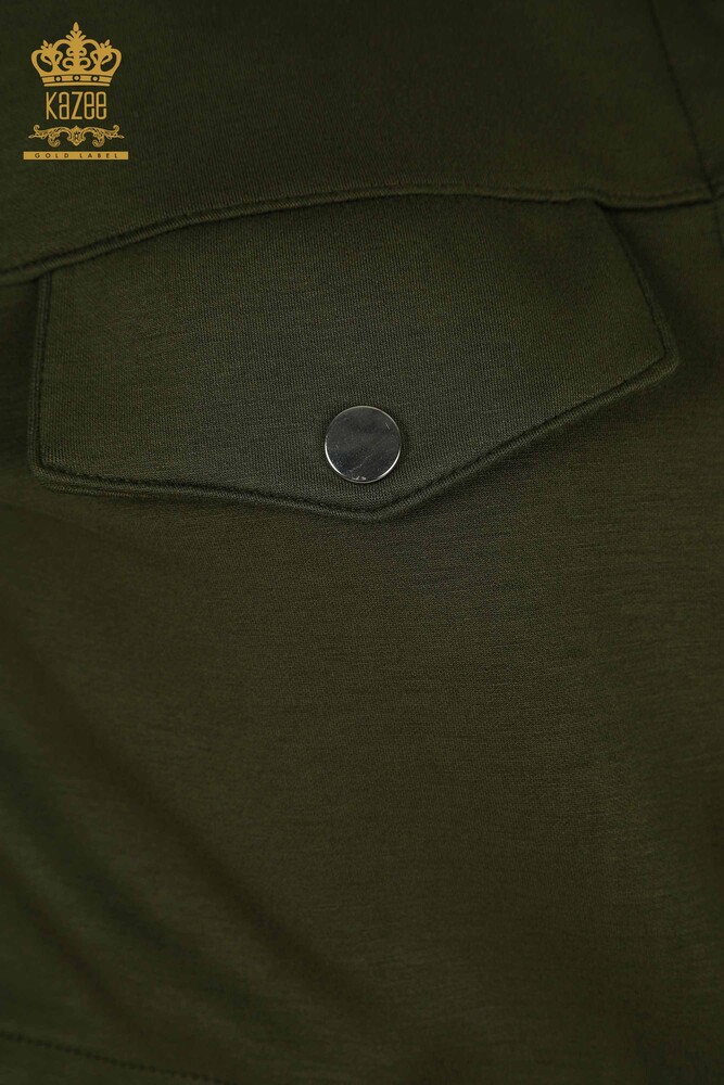 Großhandel Dreier-Trainingsanzug-Set Damen im - Knopf detail - Khaki - 17633 | KAZEE - 8