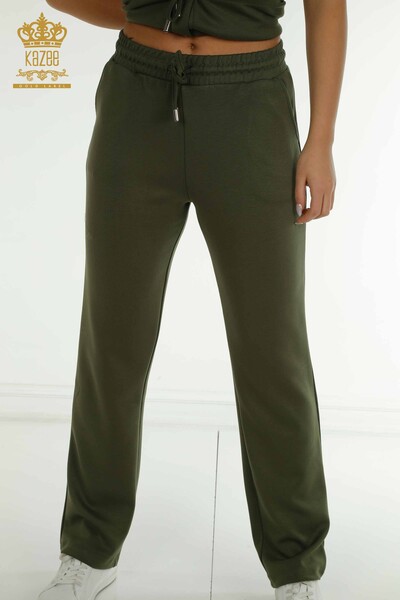 Großhandel Dreier-Trainingsanzug-Set Damen im - Knopf detail - Khaki - 17633 | KAZEE - 11