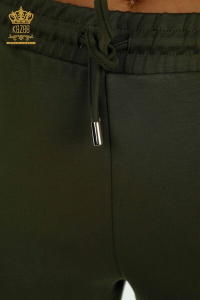 Großhandel Dreier-Trainingsanzug-Set Damen im - Knopf detail - Khaki - 17633 | KAZEE - 13