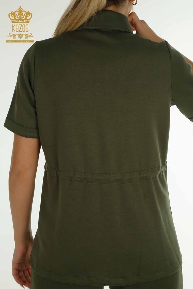 Großhandel Dreier-Trainingsanzug-Set Damen im - Knopf detail - Khaki - 17633 | KAZEE - 16