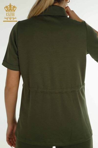 Großhandel Dreier-Trainingsanzug-Set Damen im - Knopf detail - Khaki - 17633 | KAZEE - 16