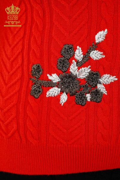 Großhandel Damen Ärmelloser Pullover Blumenmuster Koralle - 30179 | KAZEE - Thumbnail