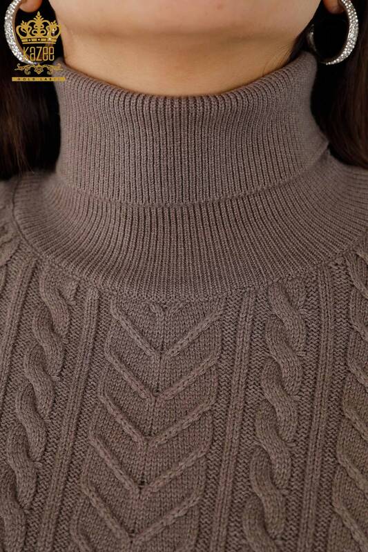 Großhandel Ärmelloser Pullover für Damen Kristall Stein Bestickt - Nerz - 30242 | KAZEE